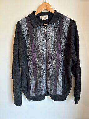 Vintage Arnold Palmer Men's Full Zip Knit Cardigan Sweater Geometric Pattern M